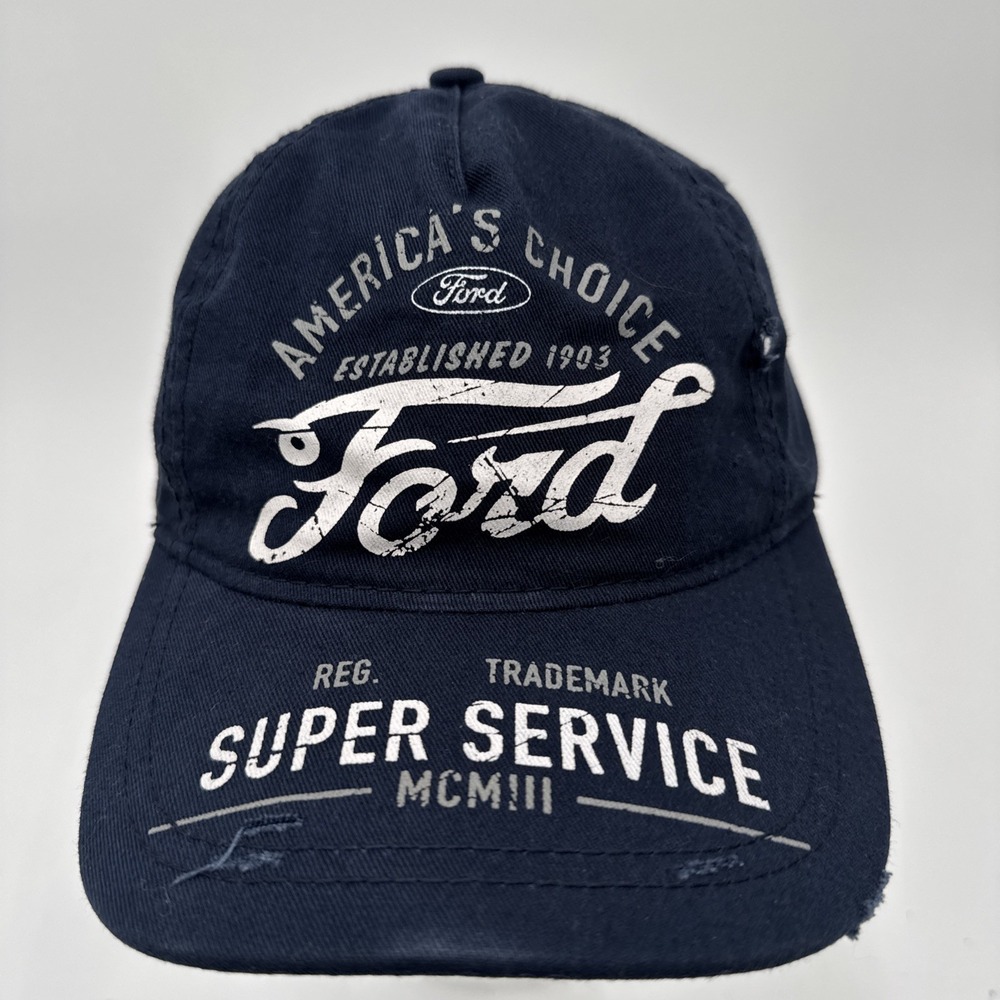 FORD America's Choice Stamped White on Navy Blue Hat Cap Hook Loop Cap 3252